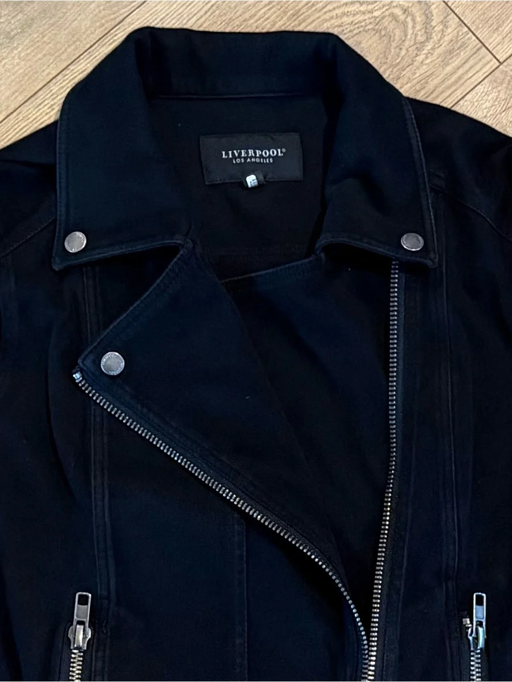 Liverpool LA Woman's Black Biker Moto Jacket Full Zip Long Sleeve Size L